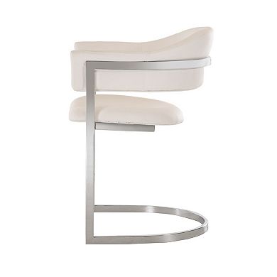 Ava Modern Dining Chair, Metal Cantilever Base, White Faux Leather, Chrome