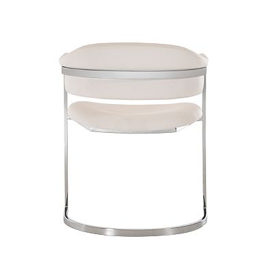 Ava Modern Dining Chair, Metal Cantilever Base, White Faux Leather, Chrome