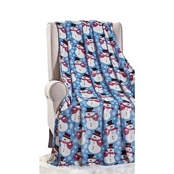 Plazatex Blue Snowman Microplush Decorative All Season 50" X 60" Throw Blanket