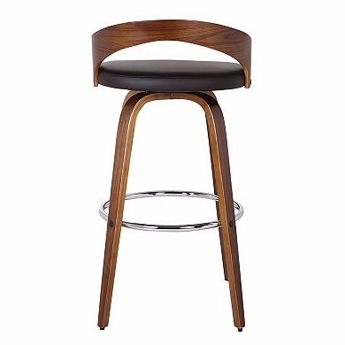26 Inch Faux Leather Swivel Counter Height Barstool with Open Back, Brown