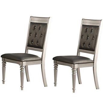 Rubber Wood Dining Chair With Diamond Tufted Back, Set Of 2,Gray