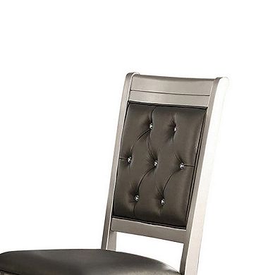 Rubber Wood Dining Chair With Diamond Tufted Back, Set Of 2,Gray