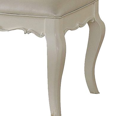 Traditional Style Wood and Leatherette Vanity Stool with Padded Seat, White