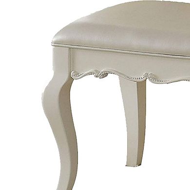 Traditional Style Wood and Leatherette Vanity Stool with Padded Seat, White