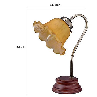 Table Lamp with Gooseneck and Floral Shade, Brown and Yellow