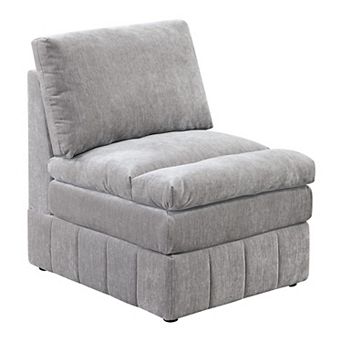 Luna 35 Inch Modular Armless Chair, Three Layer Plush Cushioned Seat, Gray
