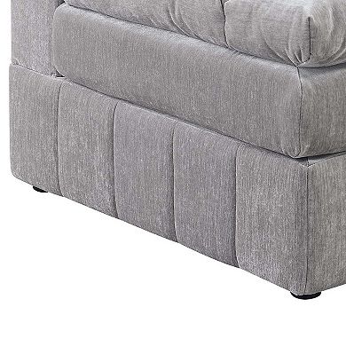 Luna 35 Inch Modular Armless Chair, Three Layer Plush Cushioned Seat, Gray