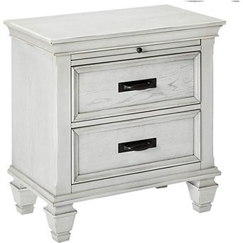 Wooden Nightstand with 2 Drawers & 1 Pull Out Tray, White