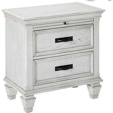 Wooden Nightstand with 2 Drawers & 1 Pull Out Tray, White