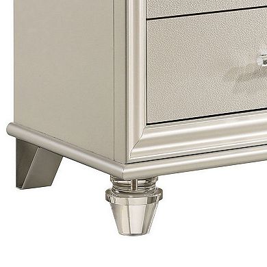 2 Drawer Nightstand with Acrylic Feet and Crystal Accents, Silver