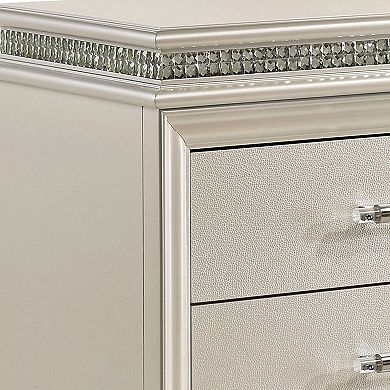 2 Drawer Nightstand with Acrylic Feet and Crystal Accents, Silver