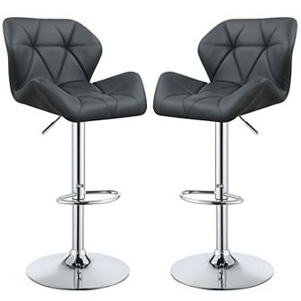 Elegant Adjustable Diamond Bar Stool with Chrome Base, Gray ,Set of 2