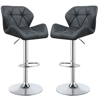 Elegant Adjustable Diamond Bar Stool with Chrome Base, Gray ,Set of 2