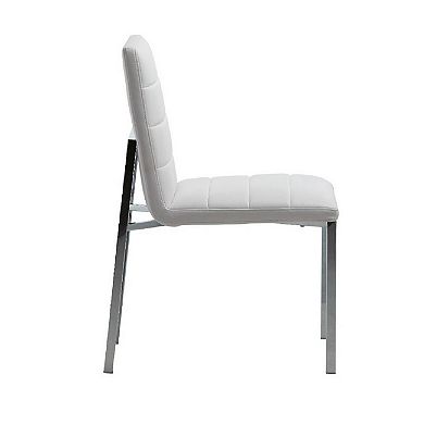 Eun 23 Inch Vegan Faux Leather Dining Chair, Chrome Legs, Set of 2, White