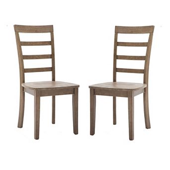 Moe 18 Inch Wood Dining Chair, Ladder Back, Set of 2, Brushed Brown