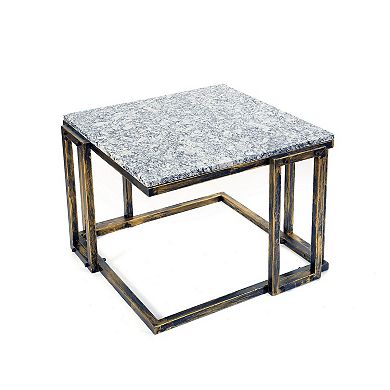 22 Inch Granite Top Plant Stand, Cast Iron Frame, Gray, Black, Gold