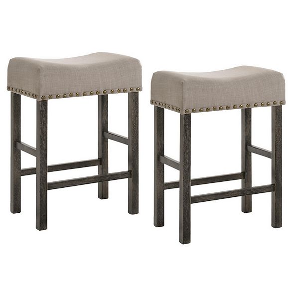 Wooden Counter Height Stool with Linen Upholstered Saddle Seat, Set of ...