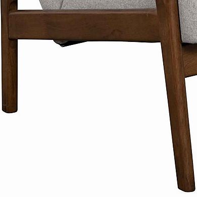 Fabric Upholstered Mid Century Wooden Lounge Chair, Gray and Brown