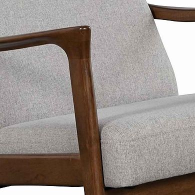 Fabric Upholstered Mid Century Wooden Lounge Chair, Gray and Brown