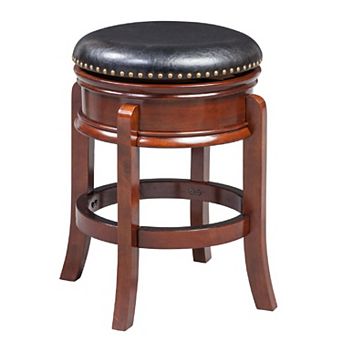 Sabi 24 inch Swivel Counter Stool, Solid Wood, Faux Leather, Brown, Black