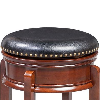 Sabi 24 inch Swivel Counter Stool, Solid Wood, Faux Leather, Brown, Black
