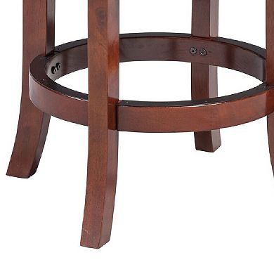 Sabi 24 inch Swivel Counter Stool, Solid Wood, Faux Leather, Brown, Black