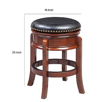 Sabi 24 inch Swivel Counter Stool, Solid Wood, Faux Leather, Brown, Black