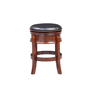 Sabi 24 inch Swivel Counter Stool, Solid Wood, Faux Leather, Brown, Black