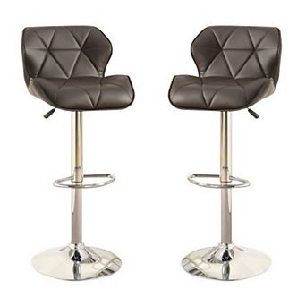 Barstool with Gaslight In Tufted Leather Dark Brown Set of 2