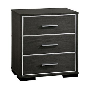 Contemporary Style Three Drawers Wooden Nightstand with Bar Handles, Dark Gray