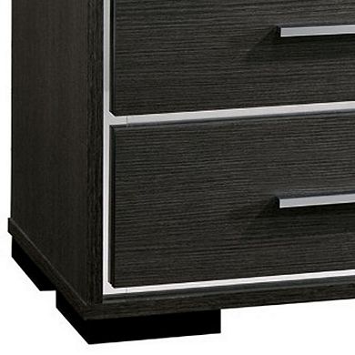 Contemporary Style Three Drawers Wooden Nightstand with Bar Handles, Dark Gray