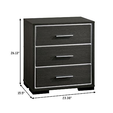 Contemporary Style Three Drawers Wooden Nightstand with Bar Handles, Dark Gray