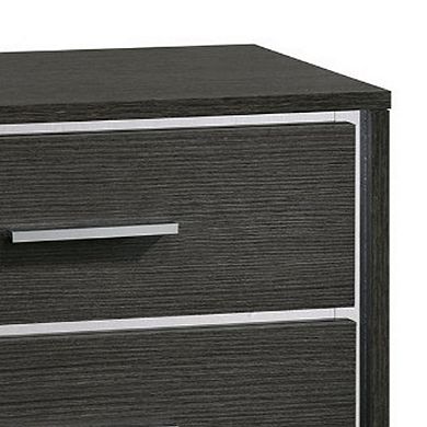 Contemporary Style Three Drawers Wooden Nightstand with Bar Handles, Dark Gray