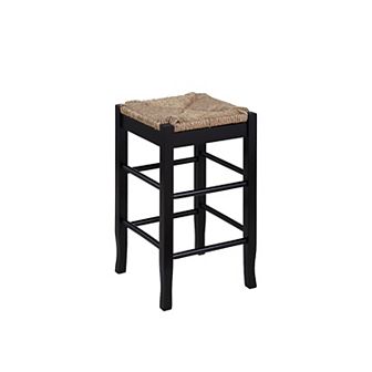Chris 24 Inch Counter Stool with Wood Frame, Handwoven Rush Seat, Black