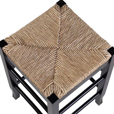 Chris 24 Inch Counter Stool with Wood Frame, Handwoven Rush Seat, Black