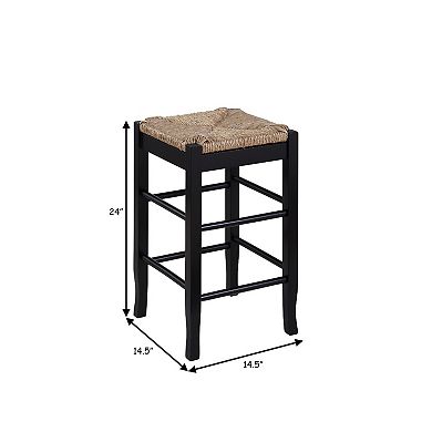 Chris 24 Inch Counter Stool with Wood Frame, Handwoven Rush Seat, Black