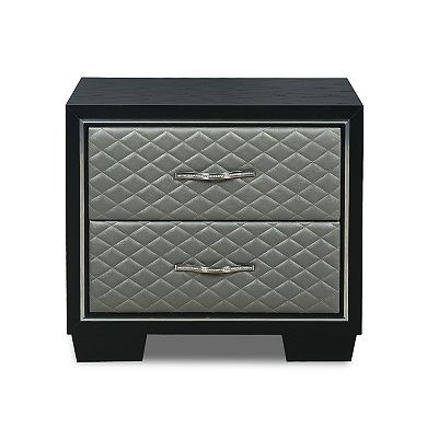 Nightstand with 2 Drawers and Upholstery, Black and Silver