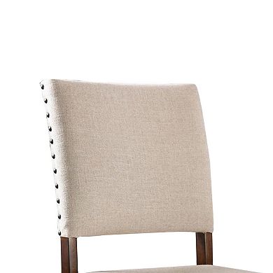 21 Inch Classic Side Chair, Upholstered, Nailhead Trim, Beige, Brown