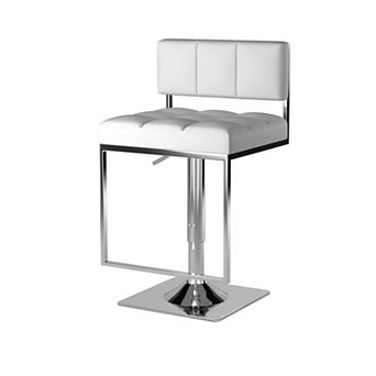 Adjustable Modern Metal Bar Stool, White & Silver