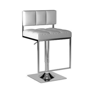 Adjustable Modern Metal Bar Stool, White & Silver