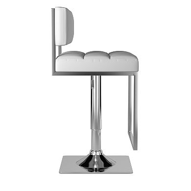 Adjustable Modern Metal Bar Stool, White & Silver
