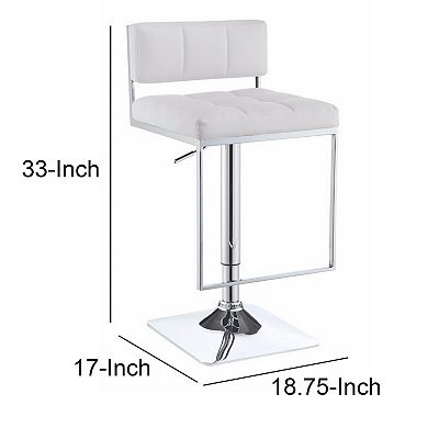 Adjustable Modern Metal Bar Stool, White & Silver