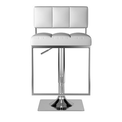 Adjustable Modern Metal Bar Stool, White & Silver