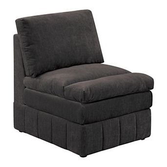 Luna 35 Inch Modular Armless Chair, 3 Layer Plush Cushion Seat, Dark Gray