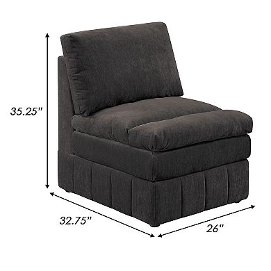 Luna 35 Inch Modular Armless Chair, 3 Layer Plush Cushion Seat, Dark Gray