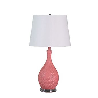 Pin Bowl Design Metal Table Lamp with Hammered Pattern, Pink