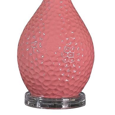 Pin Bowl Design Metal Table Lamp with Hammered Pattern, Pink