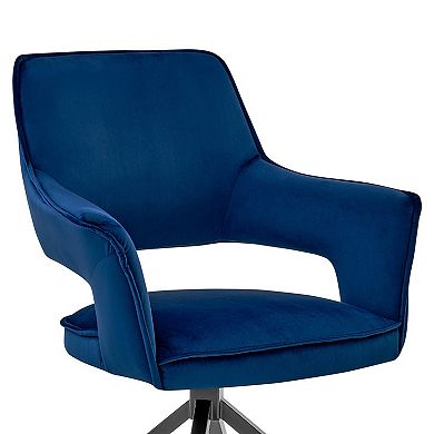 Velvet Upholstered Contemporary Accent Chair, Black and Blue