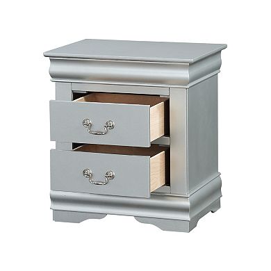 Traditional Style Wooden Nightstand with Two Drawers and Bracket Base, Gray