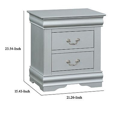 Traditional Style Wooden Nightstand with Two Drawers and Bracket Base, Gray